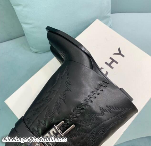 Charming Givenchy Shark Lock Wedge Ankle Boots 6cm in leather with western pattern Black/Silver 1113029