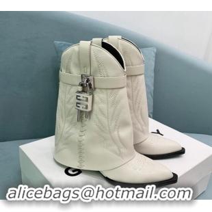 Trendy Design Givenchy Shark Lock Wedge Ankle Boots 6cm in leather with western pattern White 1113030