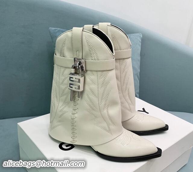 Trendy Design Givenchy Shark Lock Wedge Ankle Boots 6cm in leather with western pattern White 1113030