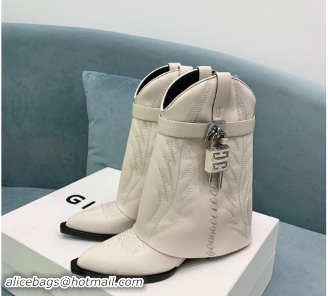 Trendy Design Givenchy Shark Lock Wedge Ankle Boots 6cm in leather with western pattern White 1113030