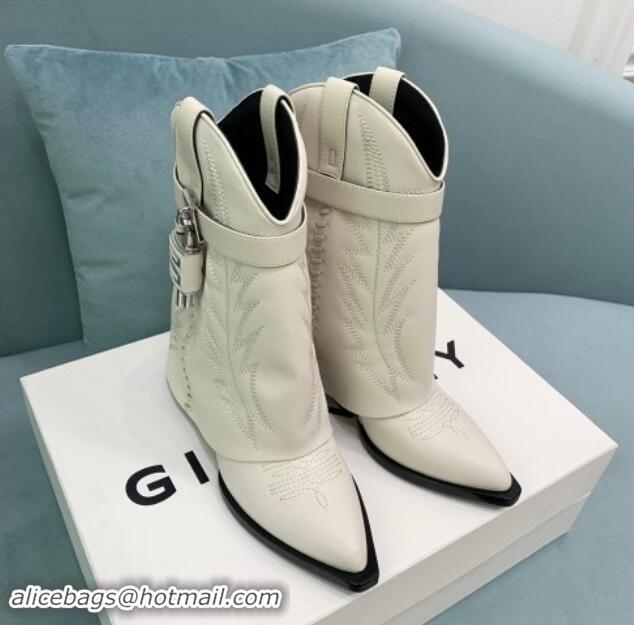 Trendy Design Givenchy Shark Lock Wedge Ankle Boots 6cm in leather with western pattern White 1113030