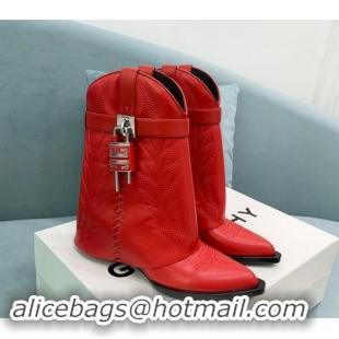 Stylish Givenchy Shark Lock Wedge Ankle Boots 6cm in leather with western pattern Red 1113031