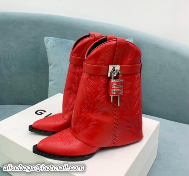 Stylish Givenchy Shark Lock Wedge Ankle Boots 6cm in leather with western pattern Red 1113031