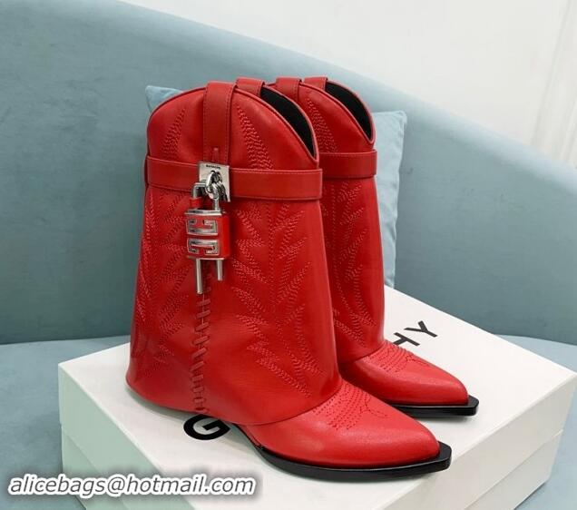 Stylish Givenchy Shark Lock Wedge Ankle Boots 6cm in leather with western pattern Red 1113031