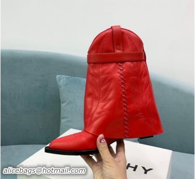 Stylish Givenchy Shark Lock Wedge Ankle Boots 6cm in leather with western pattern Red 1113031