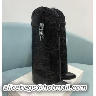 1:1 aaaaa Givenchy Shark Lock Wedge High Boots 6cm in leather with western pattern Black 1113032