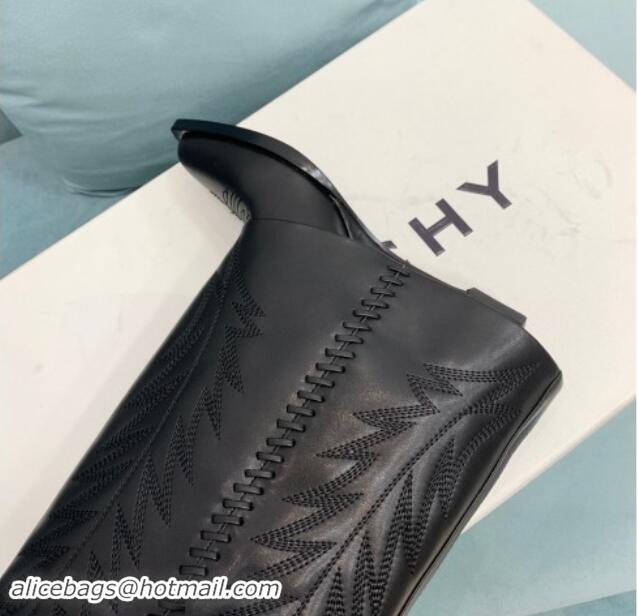 Good Quality Givenchy Shark Lock Wedge High Boots 6cm in leather with western pattern Black/Silver 1113033