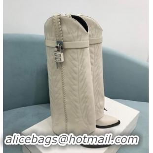 Sumptuous Givenchy Shark Lock Wedge High Boots 6cm in leather with western pattern White 1113034