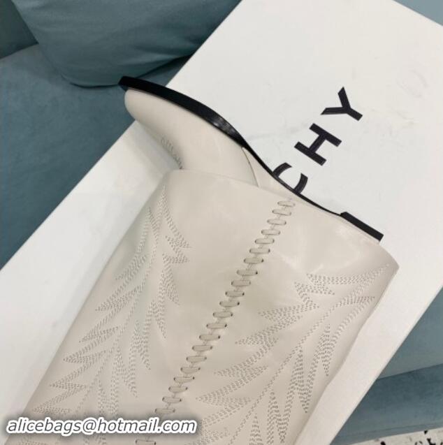 Sumptuous Givenchy Shark Lock Wedge High Boots 6cm in leather with western pattern White 1113034