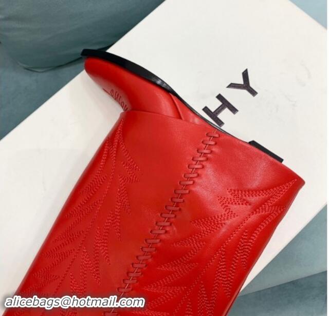 Perfect Givenchy Shark Lock Wedge High Boots 6cm in leather with western pattern Red 1113035