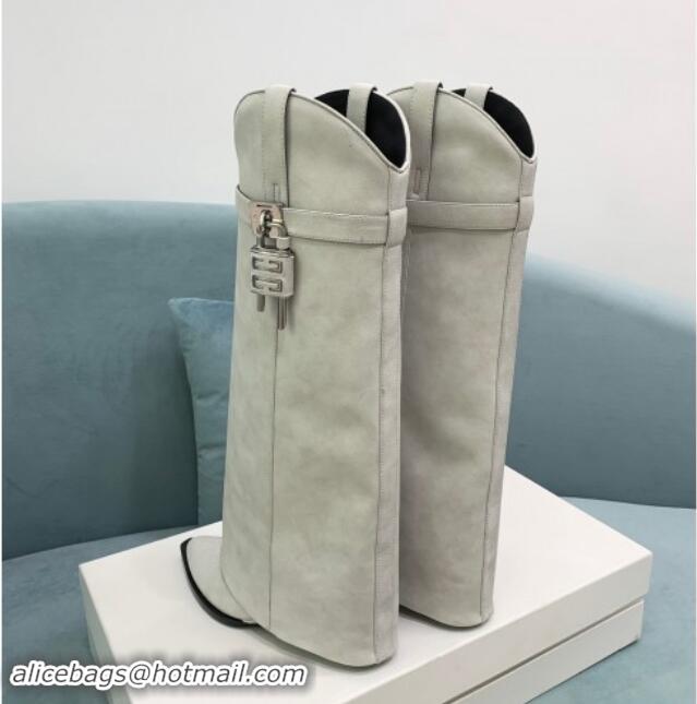 Classic Hot Givenchy Shark Lock Wedge High Boots 6cm in Suede White 1113036