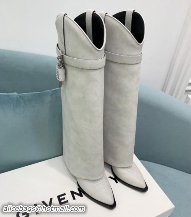 Classic Hot Givenchy Shark Lock Wedge High Boots 6cm in Suede White 1113036