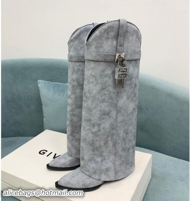 Stylish Givenchy Shark Lock Wedge High Boots 6cm in Suede Grey 1113037