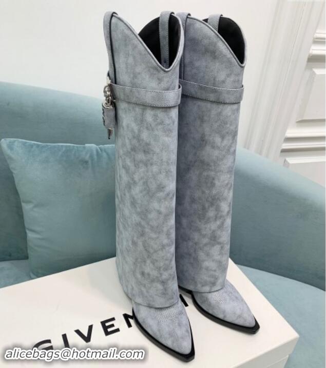 Stylish Givenchy Shark Lock Wedge High Boots 6cm in Suede Grey 1113037