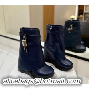 Pretty Style Givenchy Shark Lock Biker ankle boots 10.5cm in grained leather Navy Blue 113039