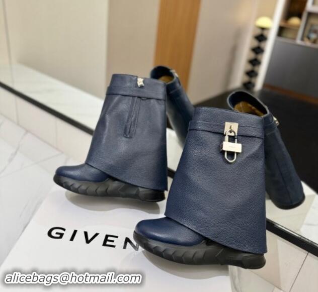 Pretty Style Givenchy Shark Lock Biker ankle boots 10.5cm in grained leather Navy Blue 113039