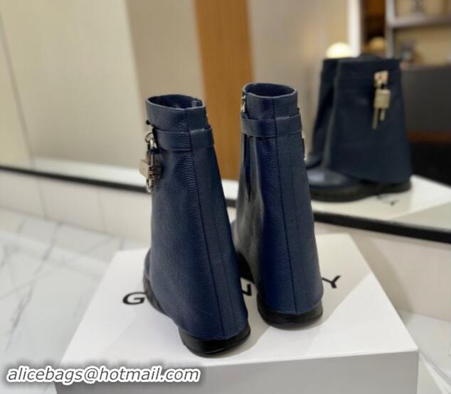 Pretty Style Givenchy Shark Lock Biker ankle boots 10.5cm in grained leather Navy Blue 113039