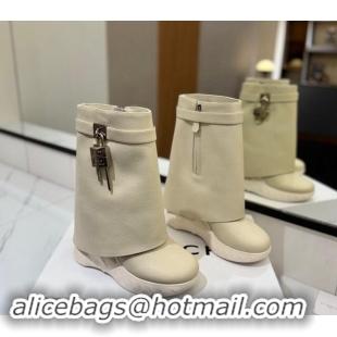 Buy Luxury Givenchy Shark Lock Biker ankle boots 10.5cm in grained leather White 1113040