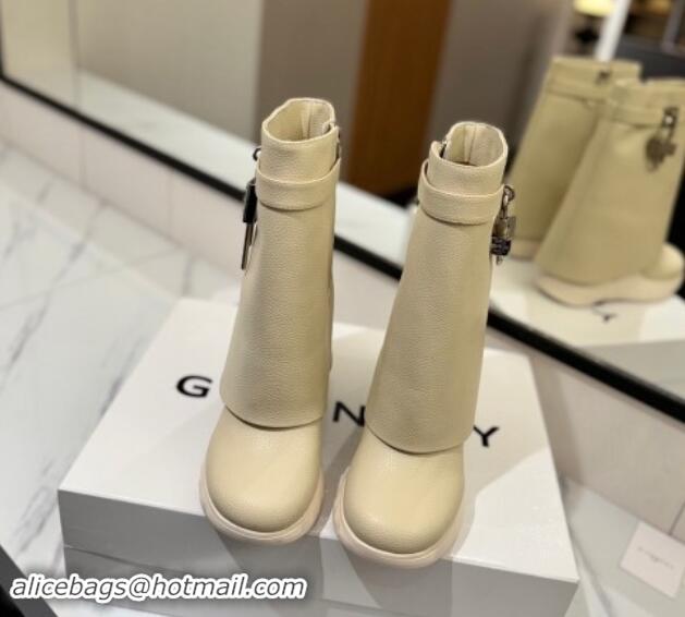 Buy Luxury Givenchy Shark Lock Biker ankle boots 10.5cm in grained leather White 1113040