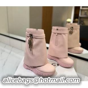 Fashion Luxury Givenchy Shark Lock Biker ankle boots 10.5cm in grained leather Light Pink 1113041