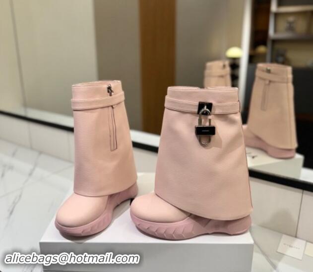 Fashion Luxury Givenchy Shark Lock Biker ankle boots 10.5cm in grained leather Light Pink 1113041