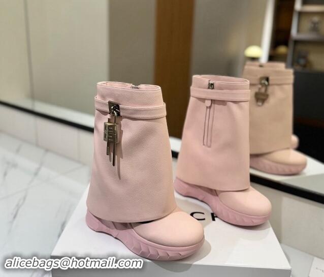 Fashion Luxury Givenchy Shark Lock Biker ankle boots 10.5cm in grained leather Light Pink 1113041