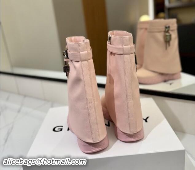 Fashion Luxury Givenchy Shark Lock Biker ankle boots 10.5cm in grained leather Light Pink 1113041