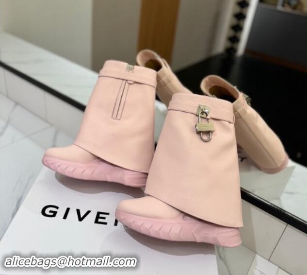 Fashion Luxury Givenchy Shark Lock Biker ankle boots 10.5cm in grained leather Light Pink 1113041