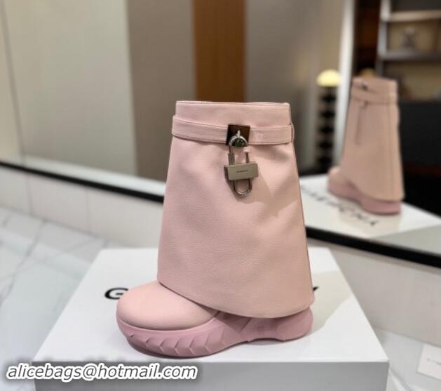 Fashion Luxury Givenchy Shark Lock Biker ankle boots 10.5cm in grained leather Light Pink 1113041