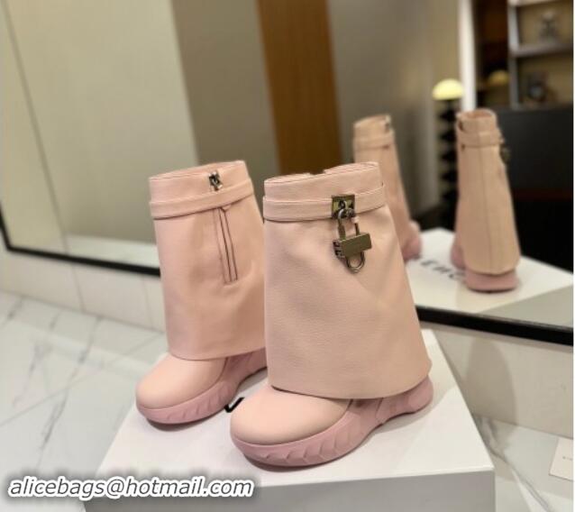 Fashion Luxury Givenchy Shark Lock Biker ankle boots 10.5cm in grained leather Light Pink 1113041