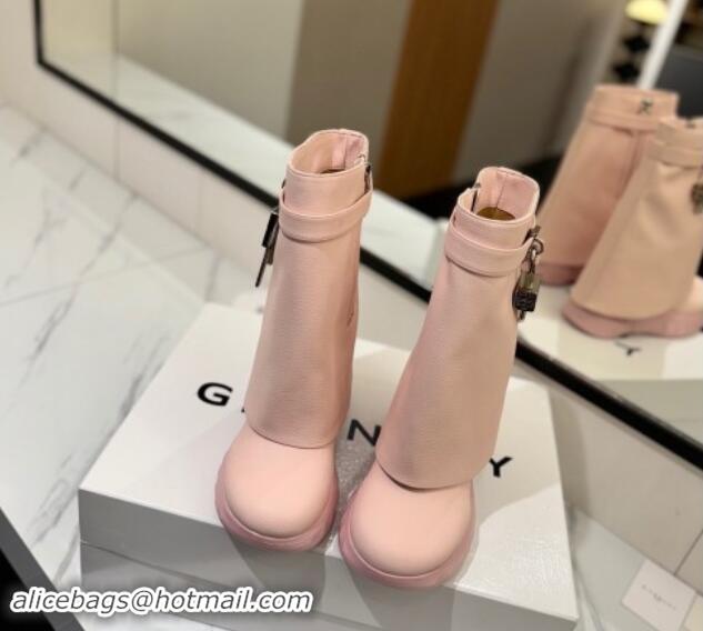 Fashion Luxury Givenchy Shark Lock Biker ankle boots 10.5cm in grained leather Light Pink 1113041