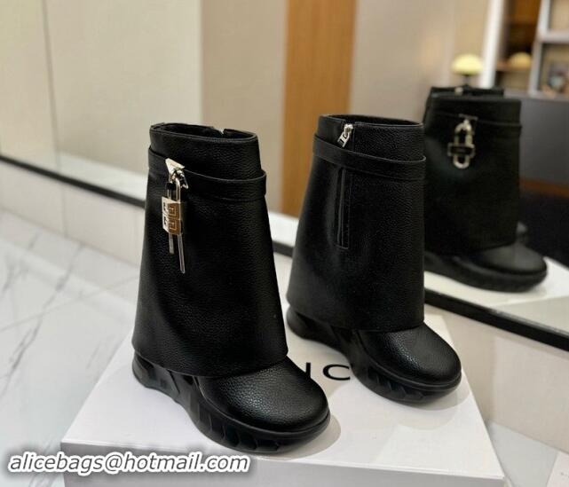 Fashion Givenchy Shark Lock Biker ankle boots 10.5cm in grained leather Black 1113042