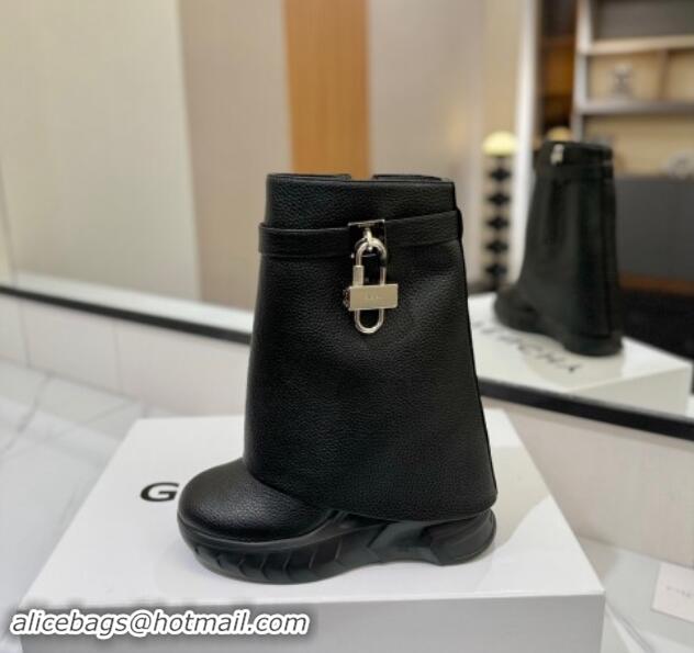 Fashion Givenchy Shark Lock Biker ankle boots 10.5cm in grained leather Black 1113042