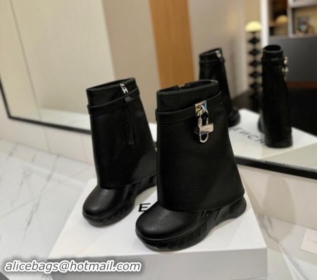 Fashion Givenchy Shark Lock Biker ankle boots 10.5cm in grained leather Black 1113042