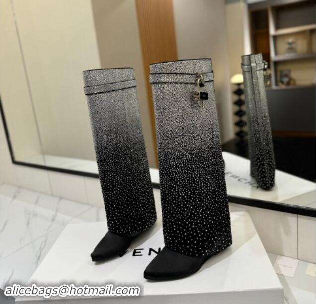 Best Price Givenchy Shark Lock High Wedge boots 8.5cm in denim with gradual strass Black 1113043