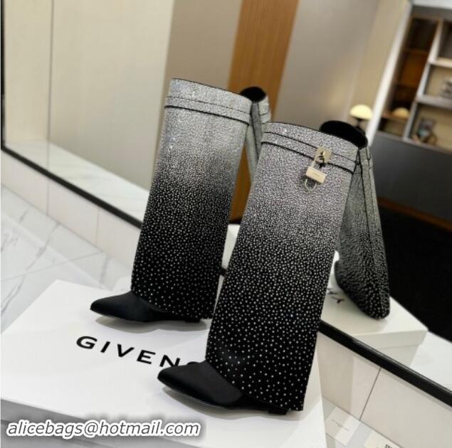 Best Price Givenchy Shark Lock High Wedge boots 8.5cm in denim with gradual strass Black 1113043