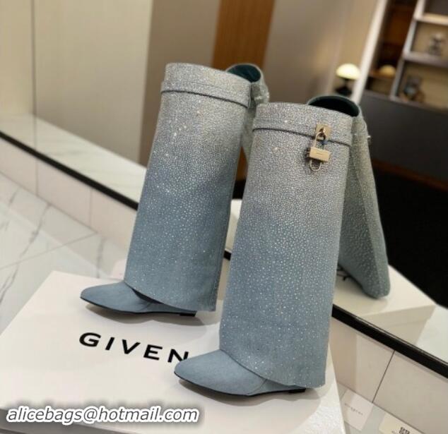 Good Product Givenchy Shark Lock High Wedge boots 8.5cm in denim with gradual strass Light Blue 1113044