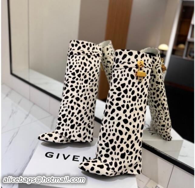 Affordable Price Givenchy Shark Lock Wedge High Boots 8.5cm in Printed Horseskin Fur White/Black 1122001