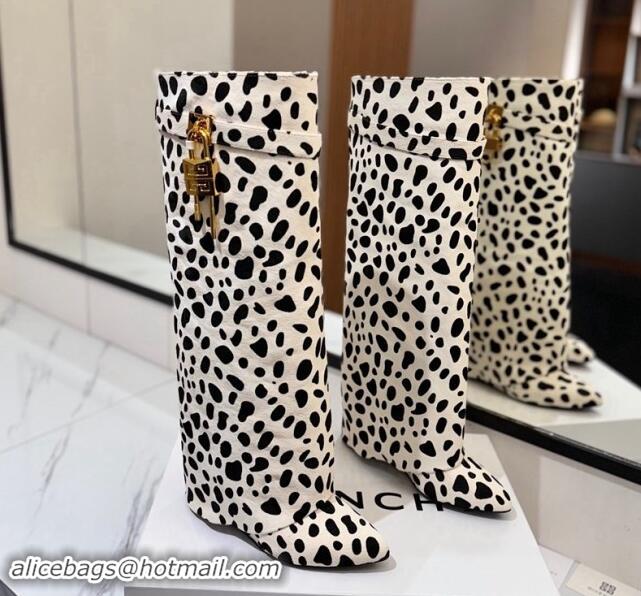 Affordable Price Givenchy Shark Lock Wedge High Boots 8.5cm in Printed Horseskin Fur White/Black 1122001