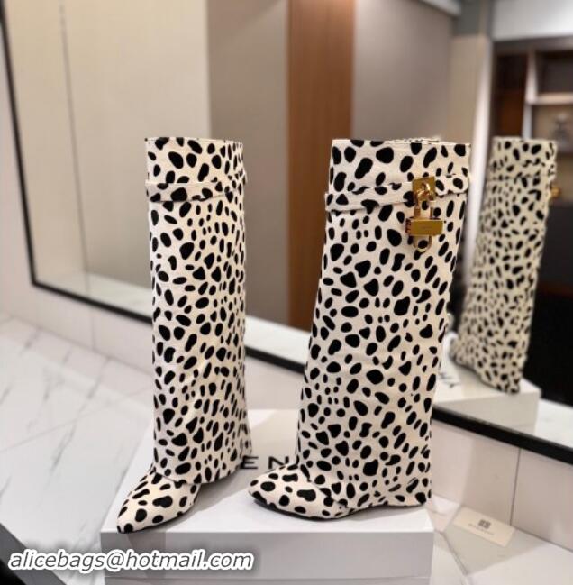 Affordable Price Givenchy Shark Lock Wedge High Boots 8.5cm in Printed Horseskin Fur White/Black 1122001