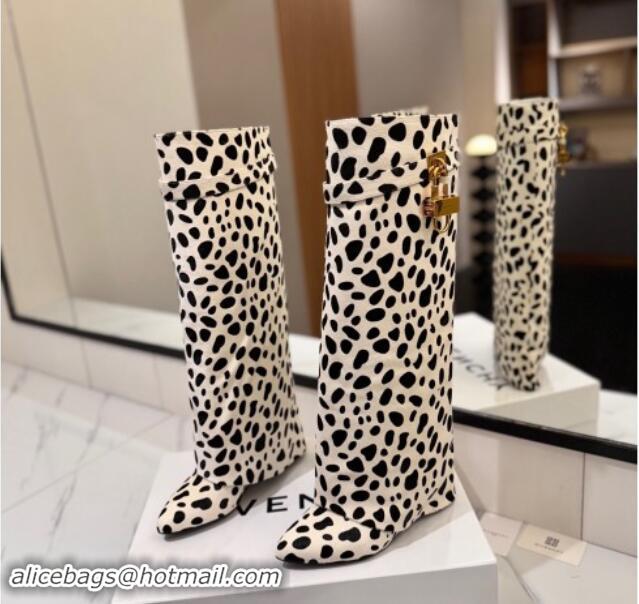 Affordable Price Givenchy Shark Lock Wedge High Boots 8.5cm in Printed Horseskin Fur White/Black 1122001