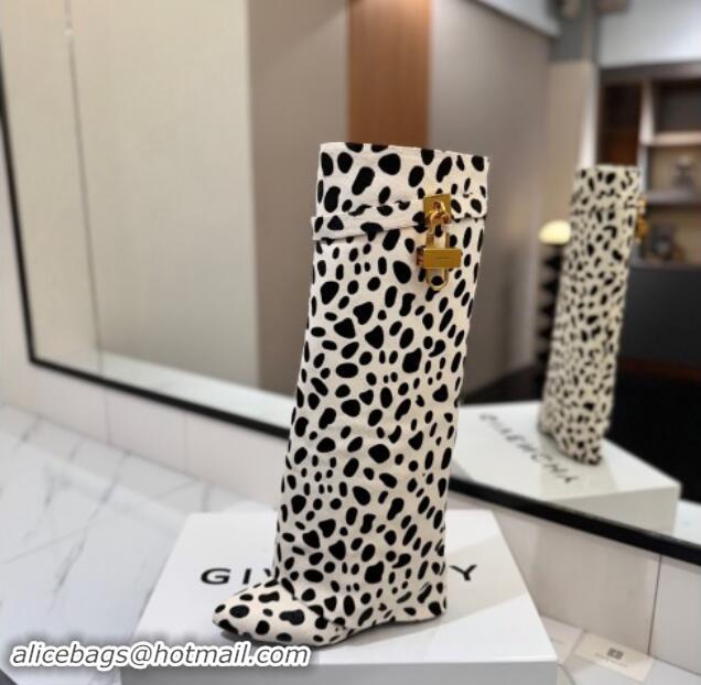 Affordable Price Givenchy Shark Lock Wedge High Boots 8.5cm in Printed Horseskin Fur White/Black 1122001