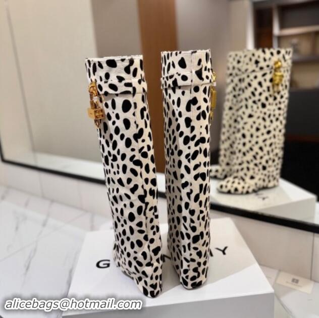 Affordable Price Givenchy Shark Lock Wedge High Boots 8.5cm in Printed Horseskin Fur White/Black 1122001