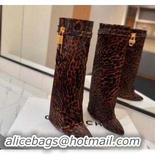 Reasonable Price Givenchy Shark Lock Wedge High Boots 8.5cm in Printed Horseskin Fur Brown 1122002