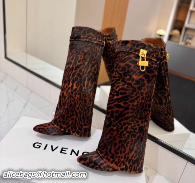 Reasonable Price Givenchy Shark Lock Wedge High Boots 8.5cm in Printed Horseskin Fur Brown 1122002