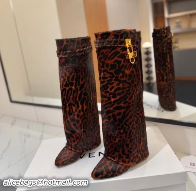 Reasonable Price Givenchy Shark Lock Wedge High Boots 8.5cm in Printed Horseskin Fur Brown 1122002