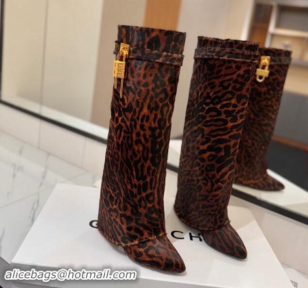 Reasonable Price Givenchy Shark Lock Wedge High Boots 8.5cm in Printed Horseskin Fur Brown 1122002