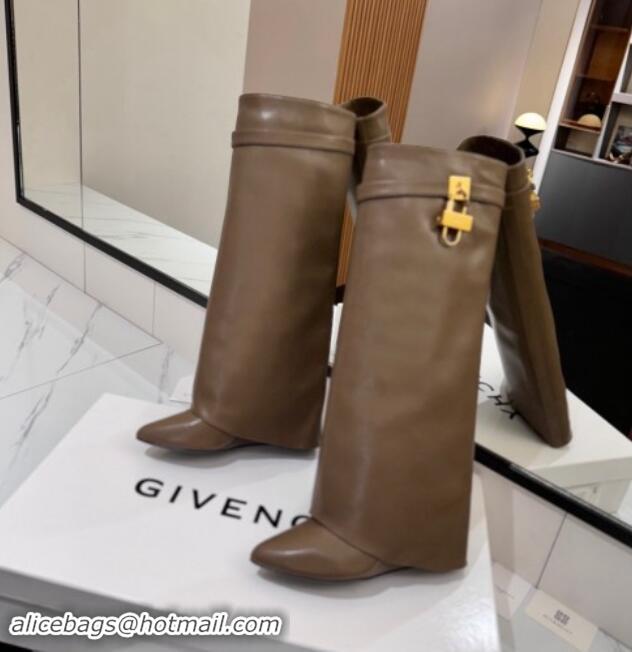 Design Cheap Givenchy Shark Lock Wedge High Boots 8.5cm in Calfskin Leather Taupe Grey 1122004