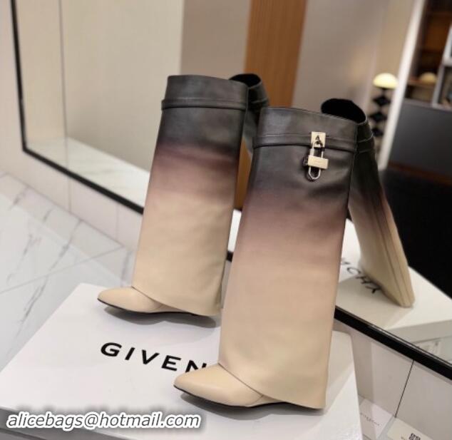 Promotion Givenchy Shark Lock Wedge High Boots 8.5cm in Gradual Leather White/Brown 1122005