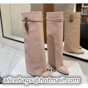 Design Givenchy Shark Lock Wedge High Boots 8.5cm in Calfskin Leather Light Pink 122007